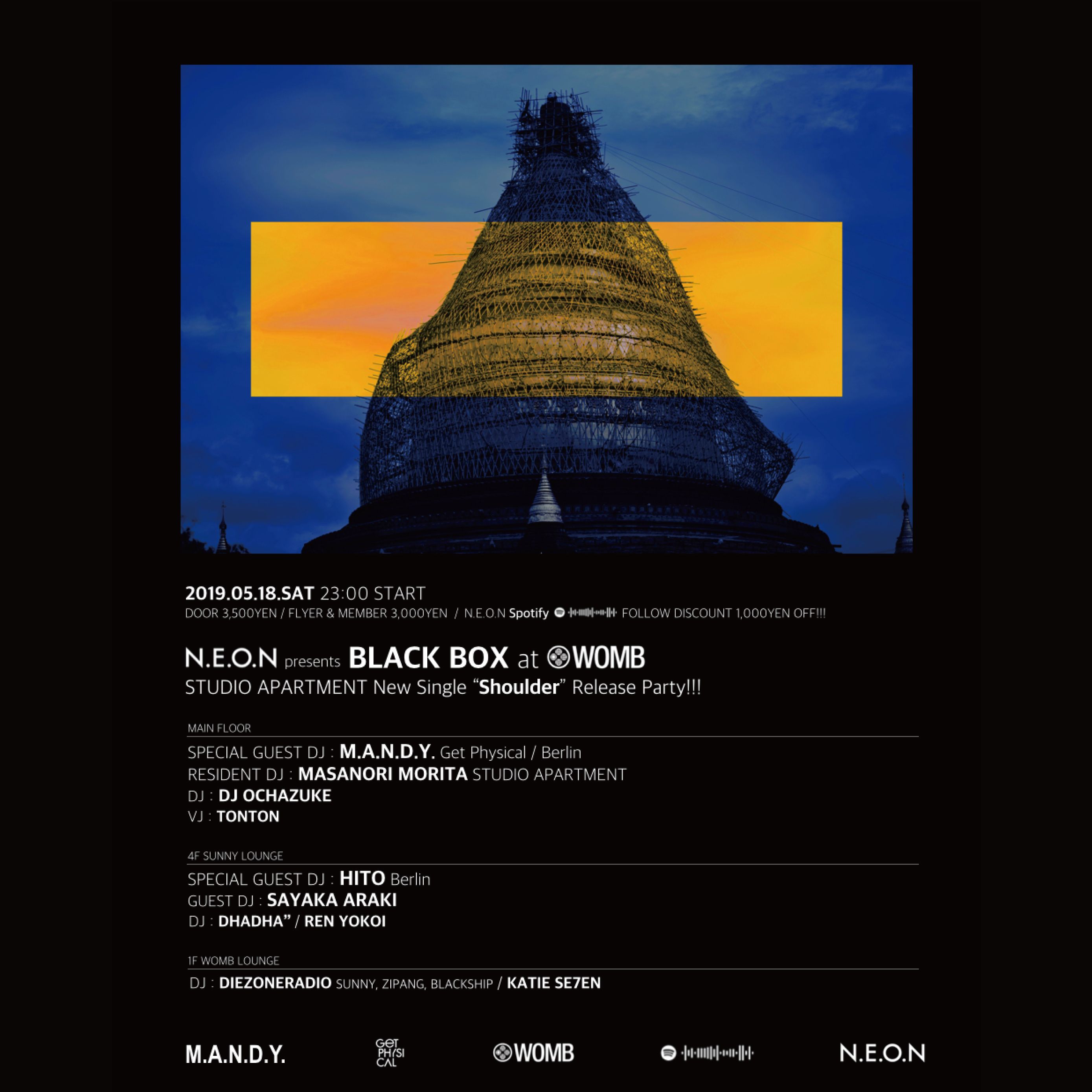 N.E.O.N presents BLACK BOX at WOMB STUDIO APARTMENT “SHOULDER” Release Party!!!