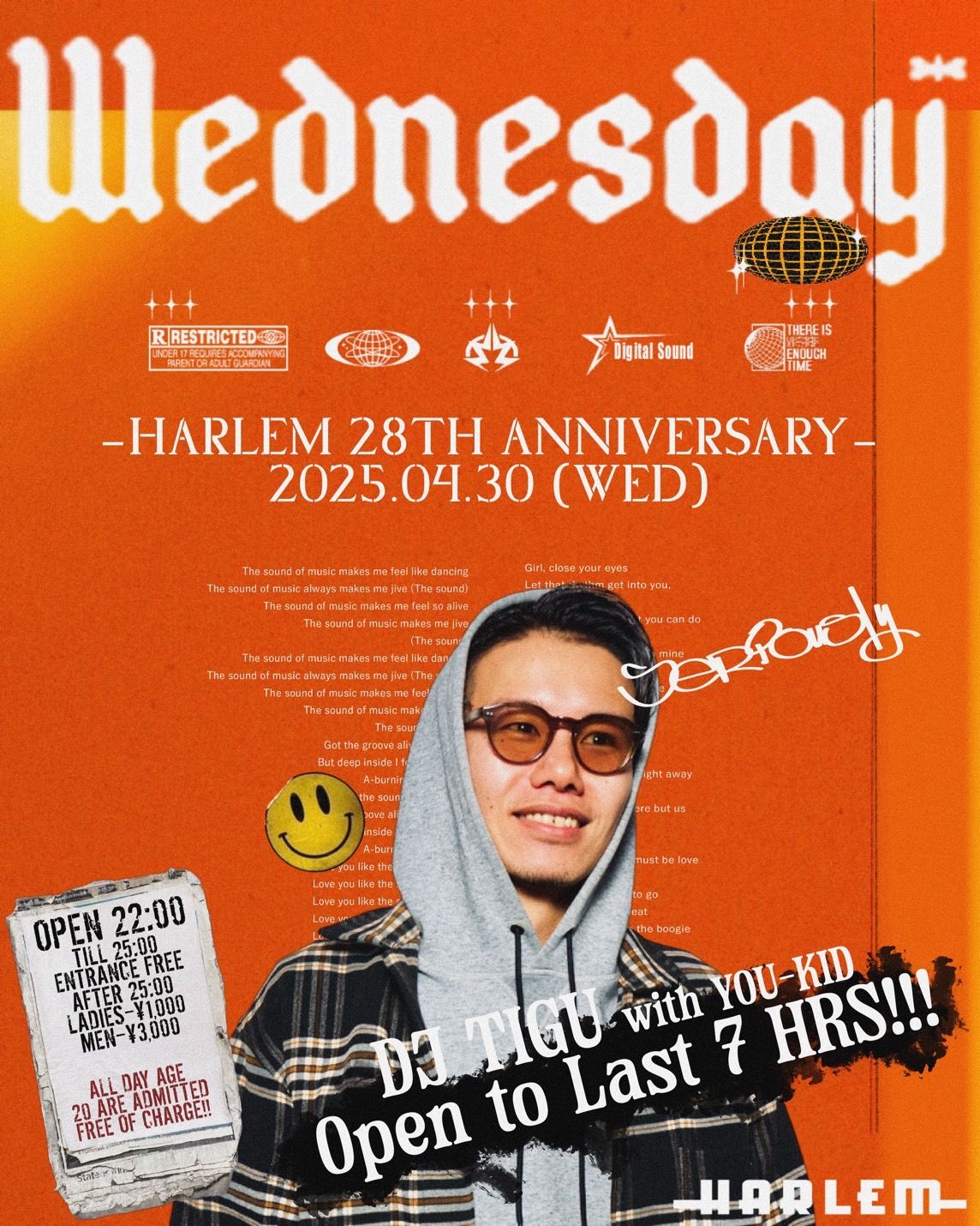 Wednesday Special -HARLEM 28TH ANNIVERSARY- DJ TIGU with YOU-KID Open to Last 7hrs