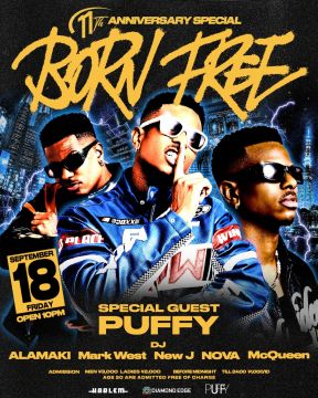 Flyer for BORN FREE 11TH ANNIVERSARY SPECIAL at HARLEM